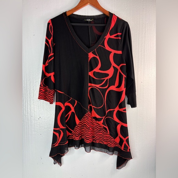 Lior Paris Tops - Poor Paris L Asymmetrical Stylish Black and Red Women's Tunic